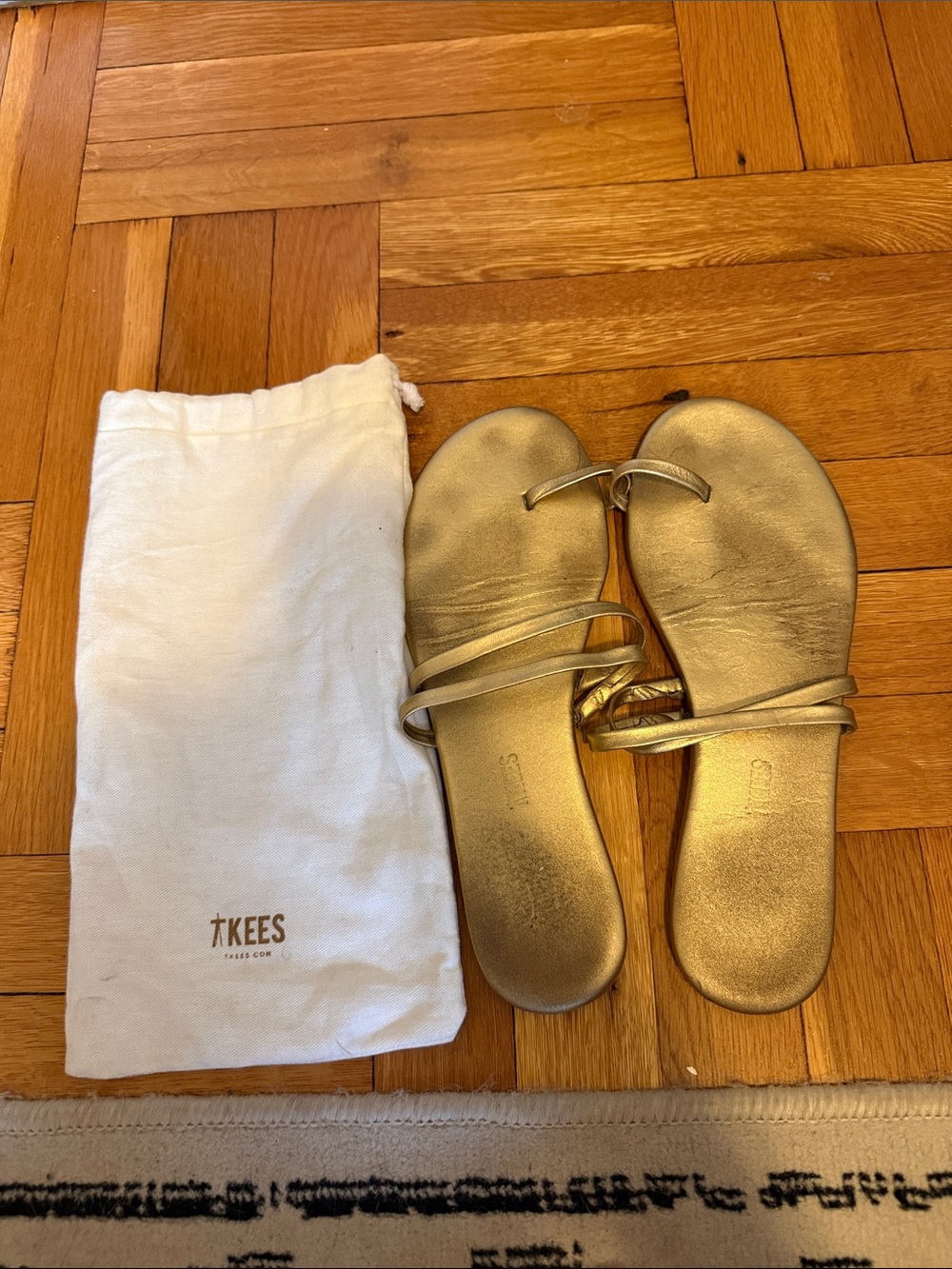 TKEES Metallic Gold Minimal Leather Slide Sandals